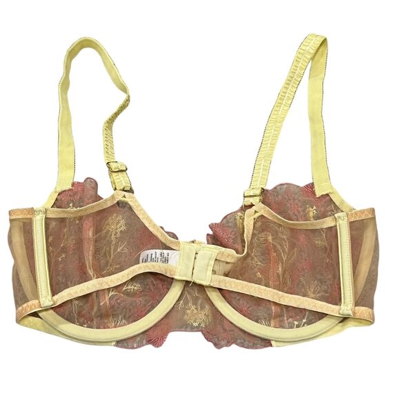 Myla London Sheer Embroidered Underwire Bra 34C Yellow Embroidered Floral - Picture 3 of 7